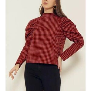 NWT H&M Red & Black Gingham Checkered Blouse Size 2XL